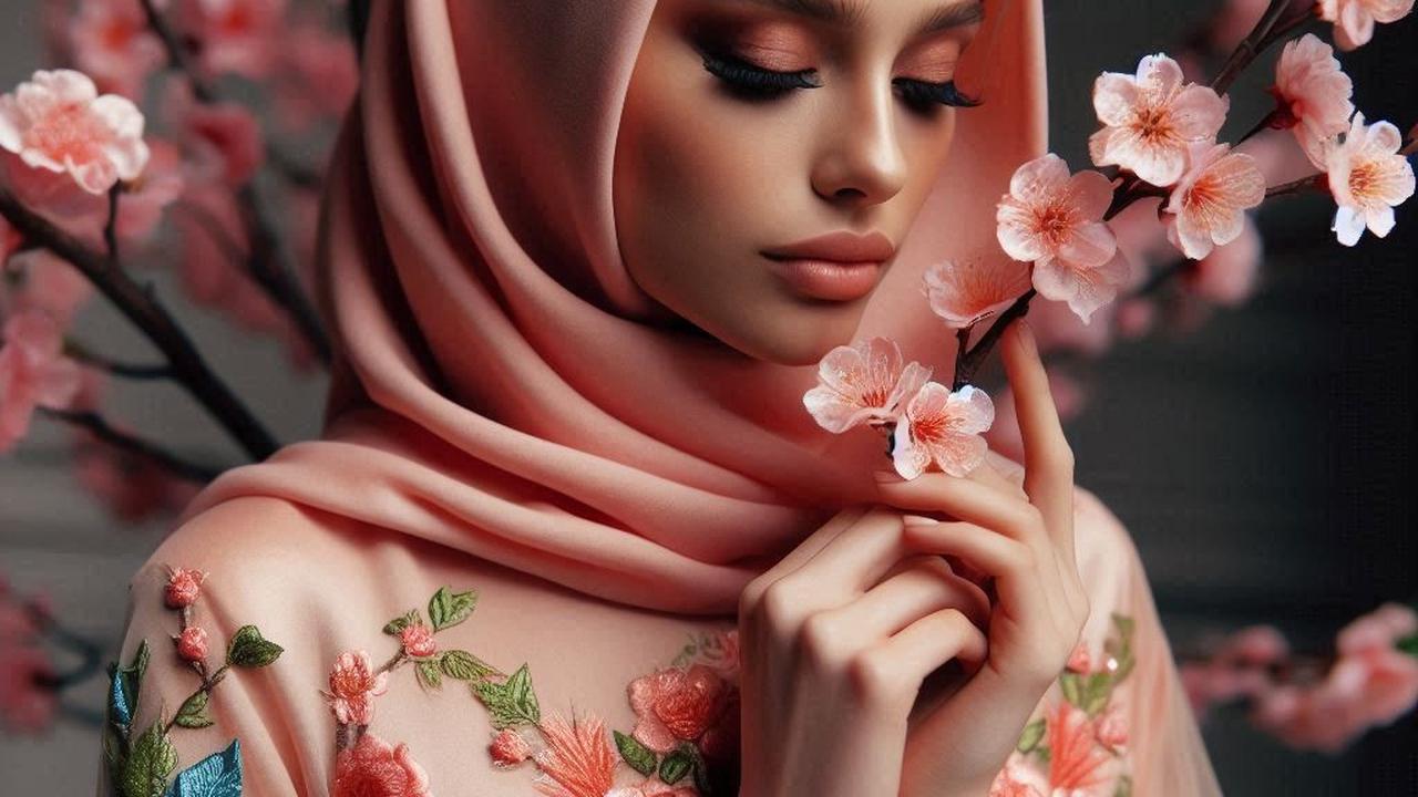 Desain Gamis Lebaran 2025 Peach Blossom