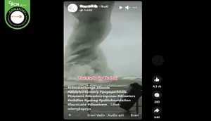 Gambar tangkapan layar video yang diklaim tornado di Dubai, Uni Emirat Arab. (sumber: Facebook)