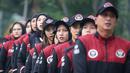 Timnas Bola Voli Putri Indonesia saat pengukuhkan kontingen Indonesia untuk SEA Games 2023 Kamboja yang berlangsung di Kantor Kemenpora, Senayan, Jakarta, Selasa (02/05/2023). Sebanyak 599 atlet akan tampil dalam 31 cabang olahraga. (Bola.com/Bagaskara Lazuardi)