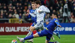 Bosnia dan Herzegovina sukses menjegal Italia setelah menang adu penalti 4-1 dalam final play-off kualifikasi Piala Dunia 2026 zona Eropa. (AP Photo/Armin Durgut)