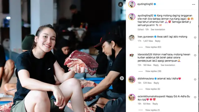 Momen Tahunan Ayu Ting Ting Ikut Potong Daging Kurban