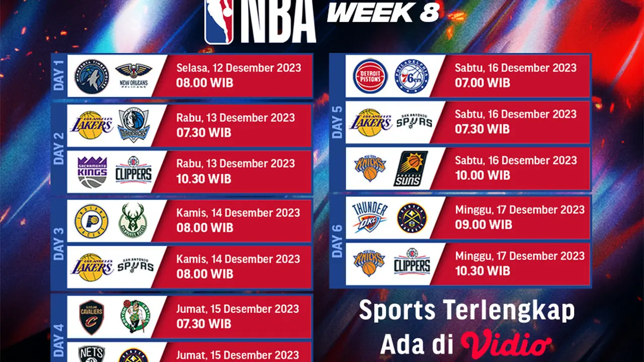 Jadwal dan Link Streaming NBA 23/24 Week 8 di Vidio