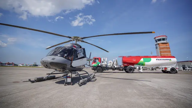 Helikopter Bell 407 menjadi yang pertama di Indonesia sebagai helikopter yang menggunakan Sustainable Aviation Fuel (SAF).