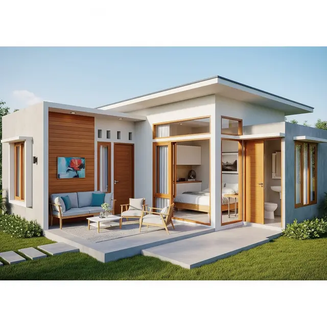 Desain Rumah 1 Lantai Budget Rp 100 Juta dengan Atap Dak (AI)
