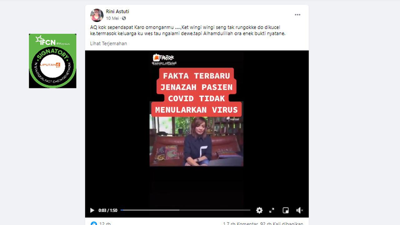 Cek Fakta Liputan6.com menelusuri klaim video Najwa Shihab jenazah pasien covid tidak menularkan virus