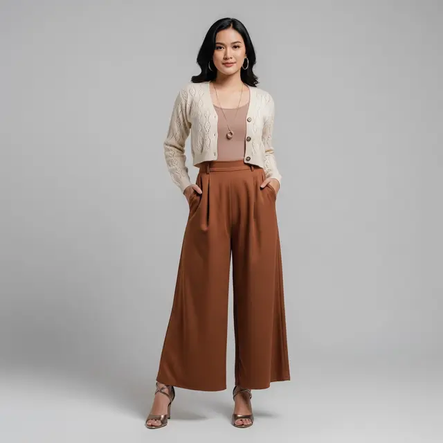 Model Outerwear Kardigan dengan Inner dan Celana Palazzo