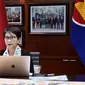 Menlu Retno Marsudi dalam Pledging Conference bersama ASEAN pada Rabu (18/8). (Twitter: @Menlu_RI)