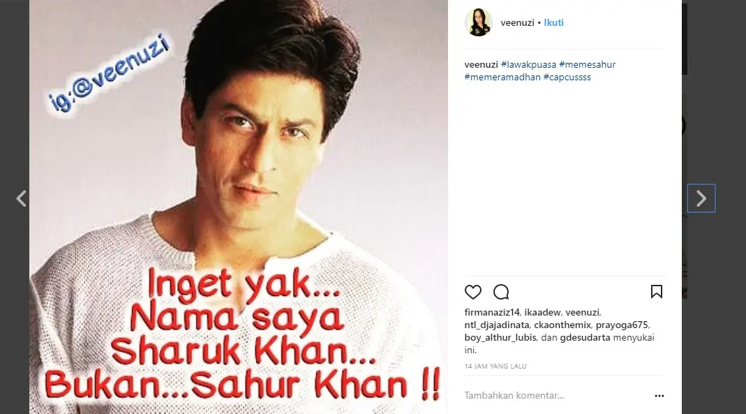 Shahrukh Khan, bukan sahur khan (Instagram @veenuzi)