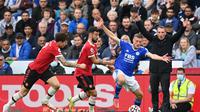 Duel Leicester City versus Manchester United pada pekan ke-delapan Liga Inggris 2021/2022 di King Power Stadium, Sabtu (16/10/2021). (AFP/Paul Ellis)