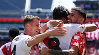 Pemain River Plate merayakan gol ke gawang Urawa Reds dalam laga Grup E Piala Dunia Antarklub 2025 di Lumen Field, Seattle, Rabu (18/6/2025) dini hari WIB. (Buda Mendes/Getty Images/AFP)