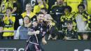 Di klasemen keseluruhan, Messi dkk juga masih unggul dari pemuncak klasemen wakil wilayah barat, LA Galaxy, yang mengemas 58 poin. Hasil ini membuat Inter Miami meraih gelar Supporter Shield lantaran juara musim reguler MLS. (AP Photo/Jay LaPrete)