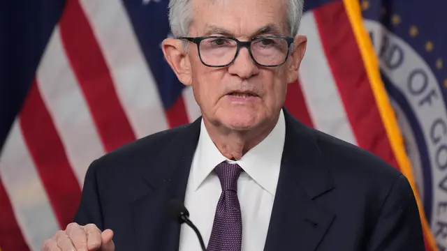 Ketua Federal Reserve (Fed) Jerome Powell berbicara selama konferensi pers pada hari Rabu, 18 Maret 2026, di Washington. (AP Photo/Manuel Balce Ceneta)
