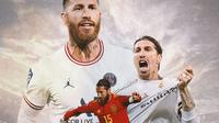 Ilustrasi - Sergio Ramos Real Madrid, PSG dan Spanyol (Bola.com/Adreanus Titus)