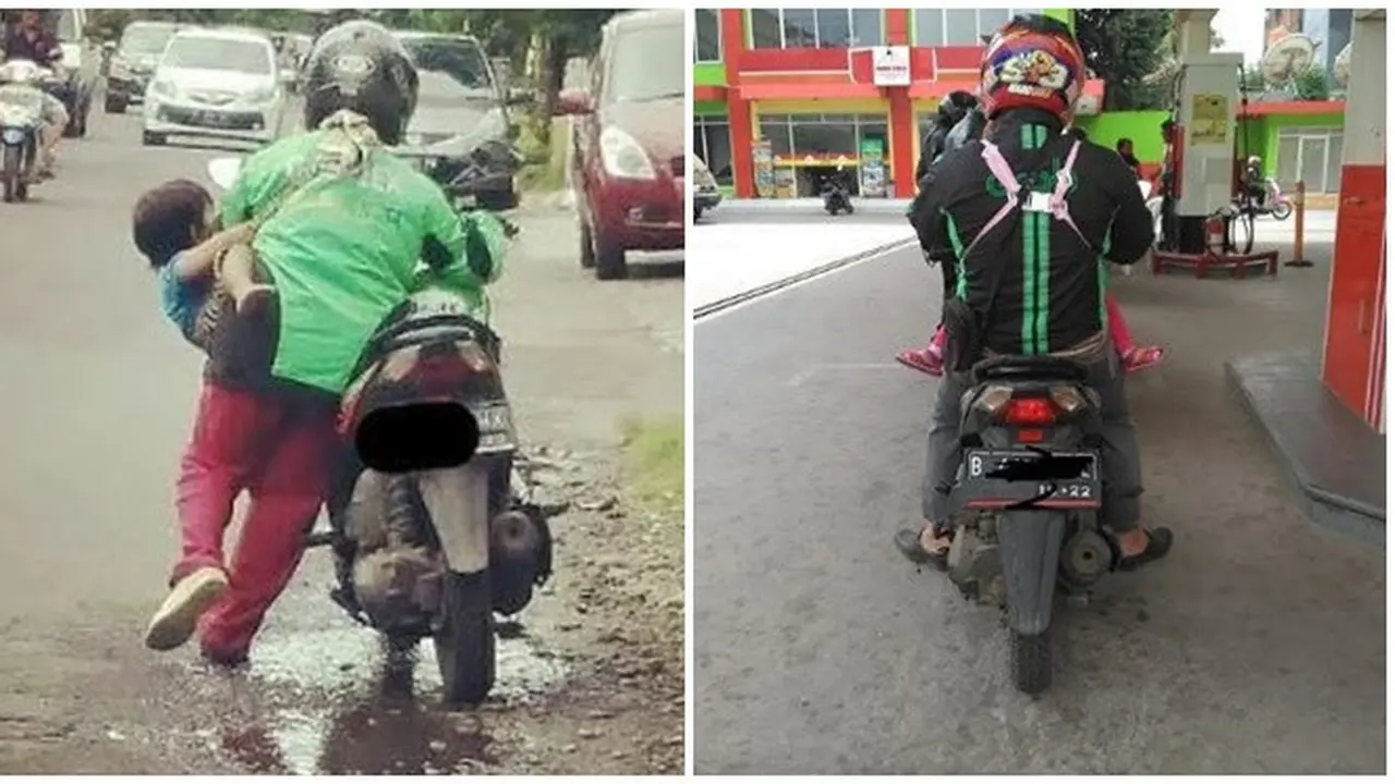 Potret Driver Ojek Online Bawa Anak Saat Bekerja Ini Bikin Haru
