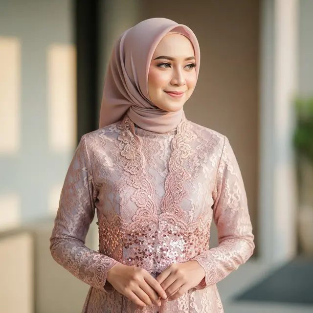 Dress Panjang Muslim Kombinasi Aksen Payet Elegan