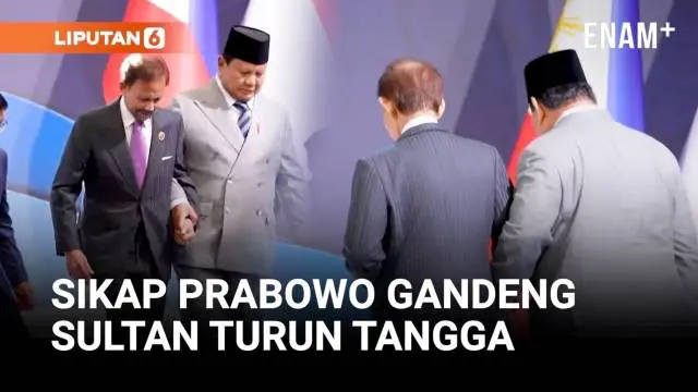 Penuh Perhatian Prabowo Gandeng Sultan Tajir Brunei Turun Tangga di KTT ASEAN