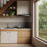 Dapur Japandi Bawah Tangga/ AI