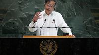 Presiden Kolombia Gustavo Petro Urrego saat berpidato di sidang ke-80 Majelis Umum PBB, Selasa (23/9/2025). (Dok. AP/Pamela Smith)&nbsp;&nbsp;&nbsp;
