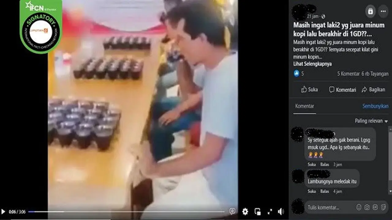Gambar Tangkapan Layar Video yang Diklaim Seorang Pria Masuk IGD Usai Ikut Lomba Minum Kopi (sumber: Facebook).