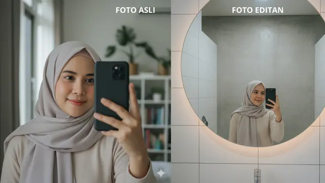 Edit foto AI ala mirror selfie di mall (Foto: Gemini AI)