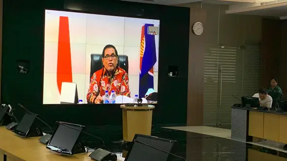 Video Conference bersama Dubes RI untuk RRT dan Mongolia, Djauhari Oratmangun, pada Senin (10/2/2020). (Liputan6.com/Benedikta Miranti T.V)
