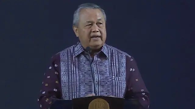 Gubernur Bank Indonesia Perry Warjiyo dalam Pertemuan Tahunan Bank Indonesia, di Jakarta, Jumat (28/11/2025).(Foto: Liputan6.com/Tira Santia)