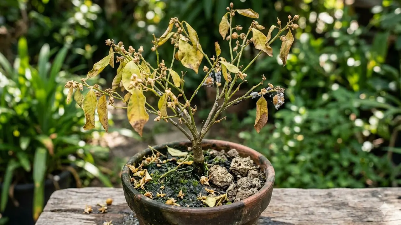 Penyebab pohon buah mini sudah berbunga tapi gagal berbuah (Foto: Gemini AI)