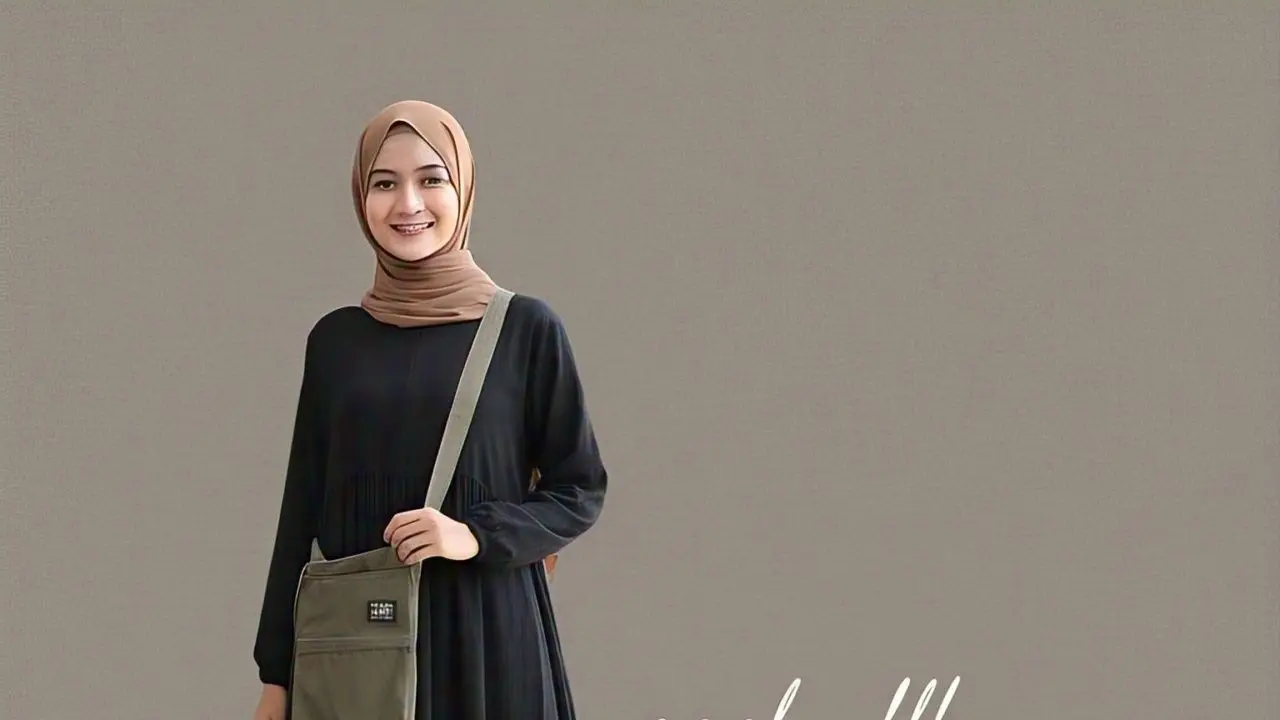 Dress Hitam Gamis Polos dengan Hijab Coklat Milo