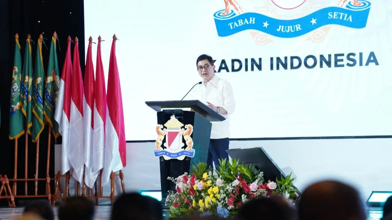 Ketua Dewan Pertimbangan Kamar Dagang dan Industri atau Kadin Indonesia Arsjad Rasjid dalam pidatonya di acara 'Musyawarah Nasional Konsolidasi Persatuan Kadin Indonesia'.