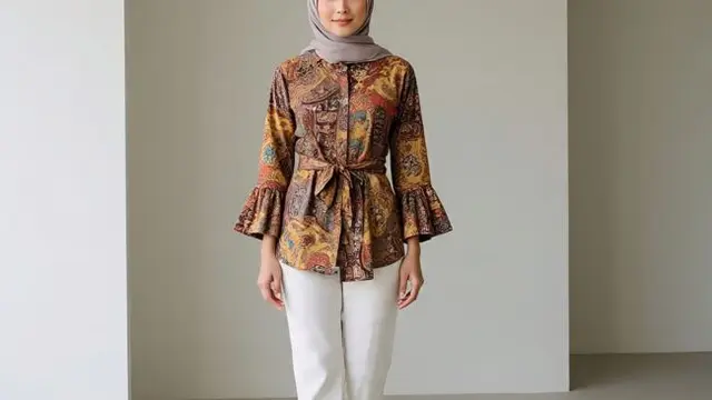 Ilustrasi Gaya Batik Kombinasi Lengan Lonceng Bertali (Sumber Gambar: AI)