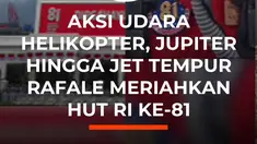 Presiden Prabowo Subianto, Presiden ke-7 RI Joko Widodo, dan Wakil Presiden Gibran Rakabuming Raka duduk berdampingan menyaksikan atraksi 81 pesawat TNI Angkatan Udara (AU) di langit Istana Merdeka, Jakarta, Senin (17/8/2026). Aksi udara tersebut menjadi bagian dari rangkaian peringatan HUT ke-8...