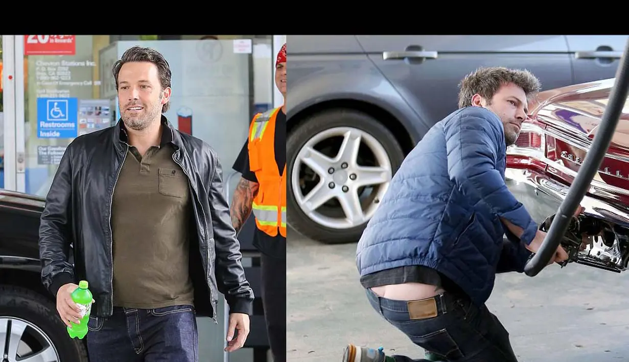 Ben Affleck mengalami hal yang tak disadarinya saat mengisi bahan bakar mobilnya di LA, Amerika Serikat, Senin (28/07/2014) (Dailymail)