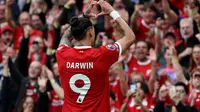 Selebrasi penyerang Liverpool, Darwin Nunez usai mencetak gol ke gawang West Ham dalam laga Premier League 2023/2024 di Anfield, Minggu (24/9/2023) malam WIB. (Dok. Liverpool FC)