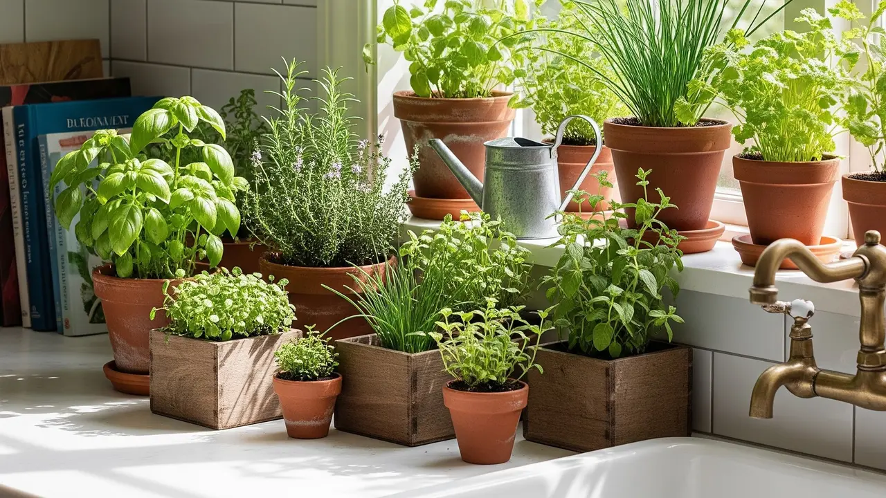 Desain Edible Garden Mini di Dapur Dekat Jendela untuk Bumbu Segar