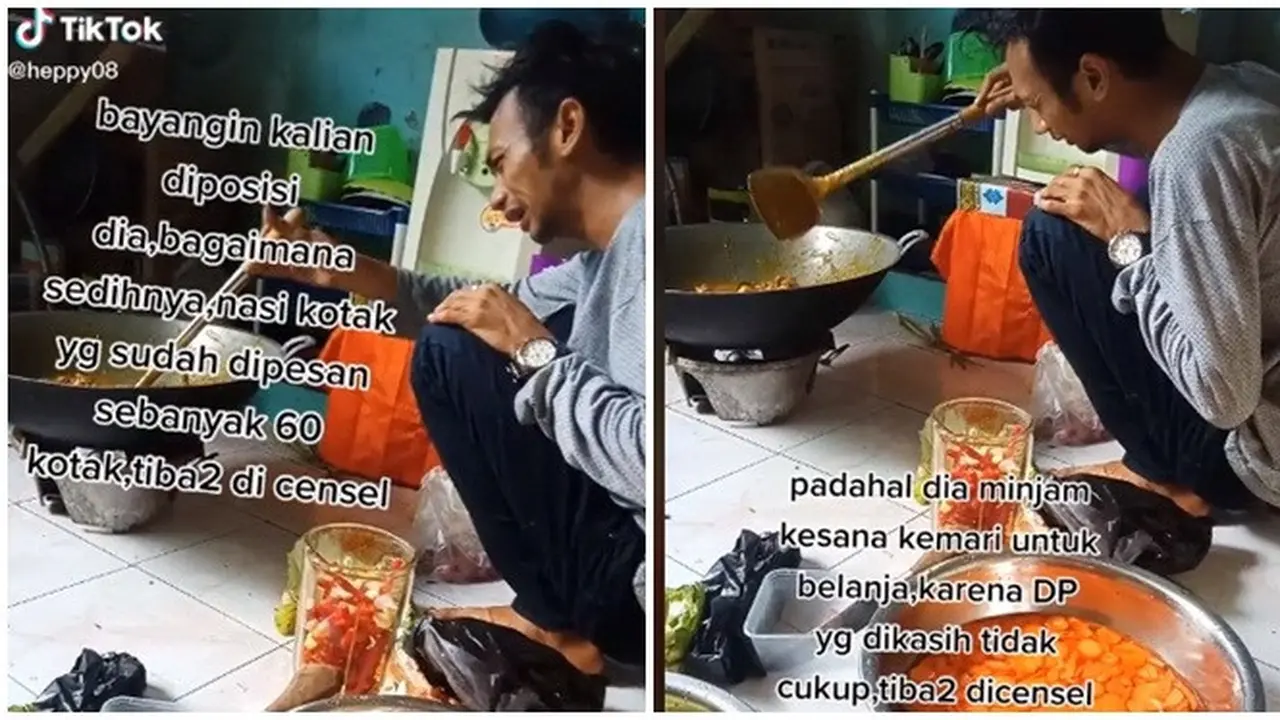Pesanan 60 Nasi Kotak Dibatalkan Mendadak, Video Tangis Pria Ini saat Memasak Viral