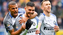 Kapten Inter Milan, Mauro Icardi (tengah) saat merayakan gol ke gawang Sampdoria di Luigi Ferraris Stadium, Genoa, Italia, (18/3/2018). Inter Milan menang 5-0. (Simone Avreda/ANSA via AP)