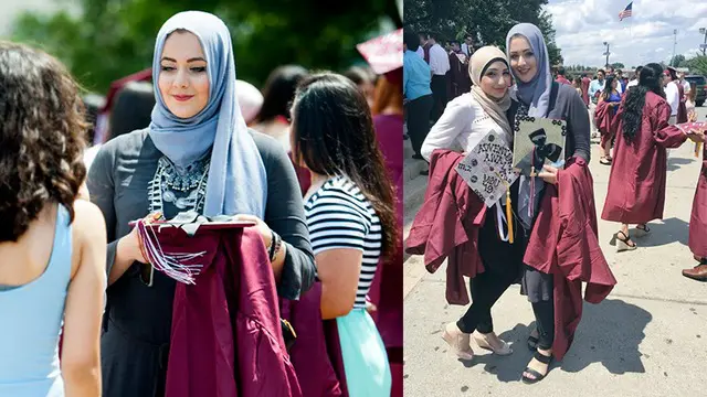 Siswa-siswi di SMA Clifton, di New Jersey, Amerika Serikat, menobatkan seorang gadis cantik berhijab bernama Abrar Shahin sebagai siswi dengan busana terbaik di sekolah mereka.Gadis cantik keturuanan Palestina itu tampak memakai rok hitam dengan jean...
