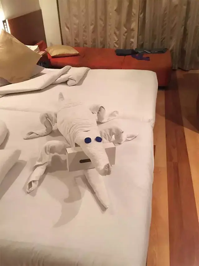 9 Potret Kocak Handuk di Kamar Hotel dengan Bentuk Binatang Ini Lucu Banget