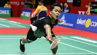 Aksi Tunggal putra Indonesia, Anthony Sinisuka Ginting, pada perempat final Indonesia Masters 2020, Jumat (17/1/2020). (PBSI)