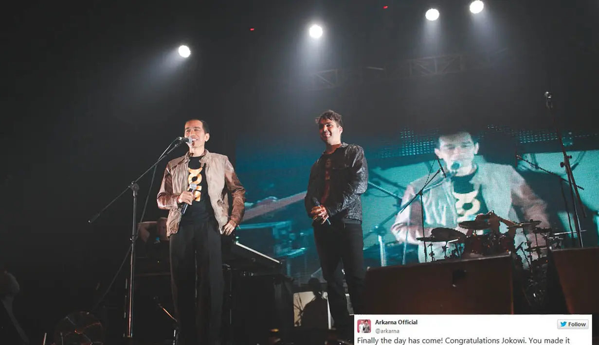 Grup band asal Inggris Arkarna mengucapkan selamat kepada presiden terpilih Joko Widodo melalui akun Twitter mereka @ arkarna. (Istimewa)