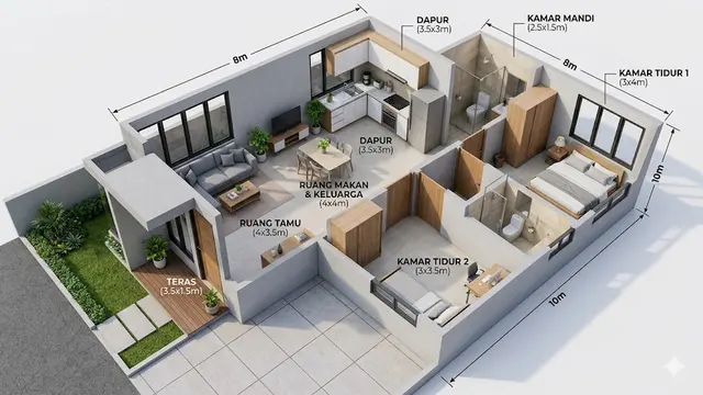 Denah Rumah Minimalis Dua Kamar
