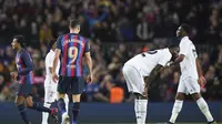 Reaksi para pemain Real Madrid setelah kalah dari tuan rumah Barcelona pada pekan ke-26 La Liga 2022/2023, Senin (20/3/2023) dini hari WIB. (AP Photo/Joan Mateu)