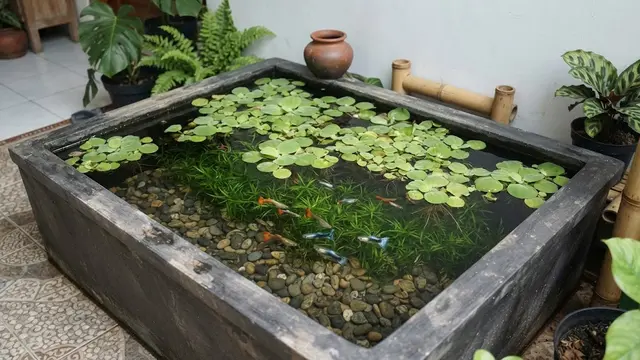 Kombinasi Batu Tanaman dan Ikan Untuk Mini Pond