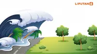 Banner Infografis Ancaman Tsunami 20 Meter di Selatan Pulau Jawa. (Liputan6.com/Trieyasni)