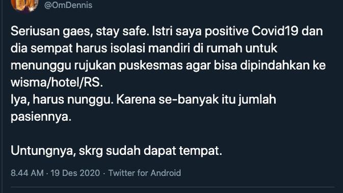 Istri Dennis Adhiswara Positif Covid-19. (twitter.com/omdennis)