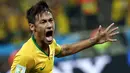 Pemain depan Brasil, Neymar, masuk dalam daftar pencetak gol terbanyak pekan pertama Piala Dunia 2014 dengan dua gol, (19/6/2014). (REUTERS/Dylan Martinez)