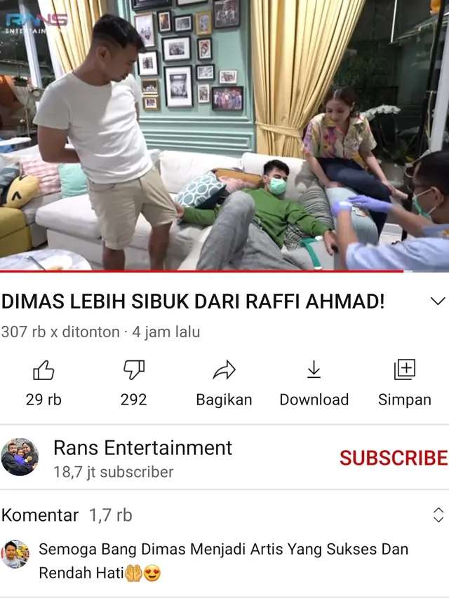 Unggahan Raffi Ahmad. (Foto: YouTube Rans Entertainment)