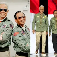 Pada gelaran debat putaran pertama tepatnya tanggal 12 Desember 2023, Ganjar Pranowo kenakan kemeja bertuliskan &ldquo;Sat-Set&rdquo;, sedangkan Mahfud MD memakai kemeja bertuliskan &ldquo;Tas-Tes&rdquo;. [Foto: IG/@ganjar_pranowo &amp; X/@ganjarpranowo]