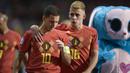 Eden (kiri) dan Thorgan Hazard. Sama-sama berposisi sebagai sayap kiri, keduanya akan membela Belgia di Piala Dunia 2022. Sang kakak Eden Hazard yang berusia 31 tahun saat ini tengah bermain bersama Real Madrid, sementara sang adik Thorgan Hazard yang berusia 29 tahun saat ini tengah memperkuat Borussia Dortmund. (AFP/Belga/Yorick Jansens)