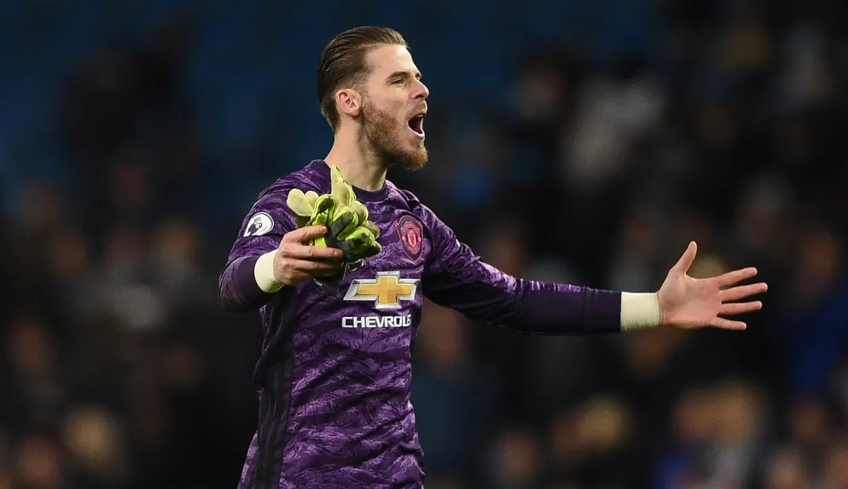 David De Gea (Manchester United) - Setelah bermain untuk Atletico Madrid, De Gea hijrah ke Manchester United pada tahun 2011. Saat ini De Gea memiliki harga transfer senilai 40 juta euro. (AFP/Oli Scarff)